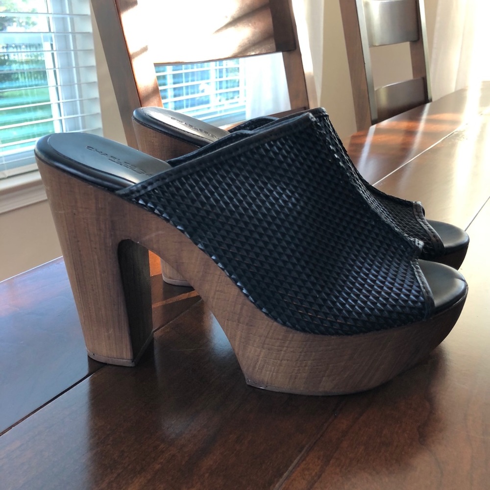 Charles David Black Perforated Leather Chunky Heel